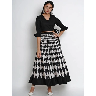 Bhama Couture Women Black & White Solid Top with Skirt