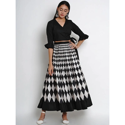 Bhama Couture Women Black & White Solid Top with Skirt