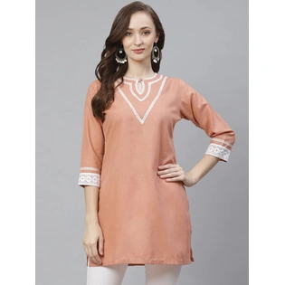 Bhama Couture Peach-Coloured Solid Straight Kurti