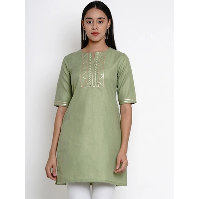 Bhama Couture Women Green Kurti with Lace Detailing