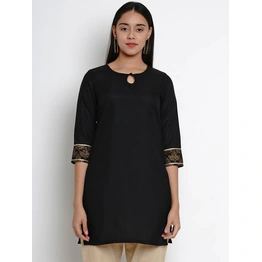 Bhama Couture Women Black & Gold-Coloured Solid Kurti