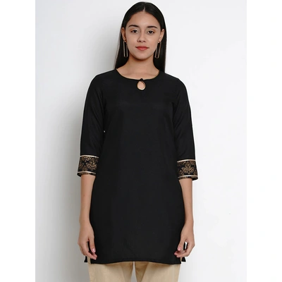 Bhama Couture Women Black & Gold-Coloured Solid Kurti