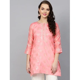 Bhama Couture Women Pink & Golden Foil Print A-Line Kurti