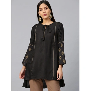 Bhama Couture Black Self-Design A-Line High-Low Kurti