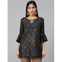 Bhama Couture Women Black & Golden Printed Straight Kurti