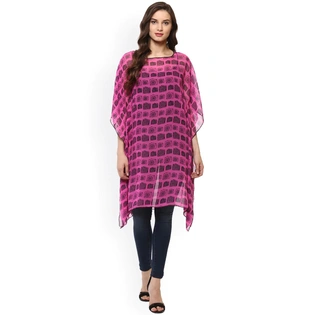 Bhama Couture Pink Printed Semi-Sheer Kaftan Tunic