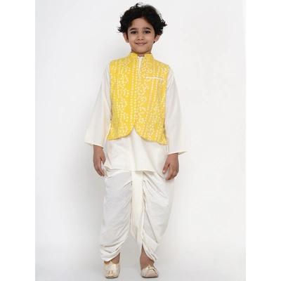 BITTU BY BHAMA YELLOW AND WHITE BANDHEJ PRINTED NEHRU JACKET