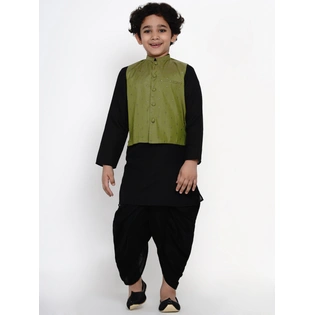 BITTU BY BHAMA GREEN SELF DESIGN NEHRU JACKET