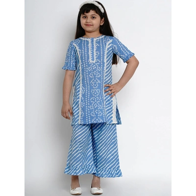 Bitiya by Bhama Girls Blue & White Striped Kurta with Palazzos