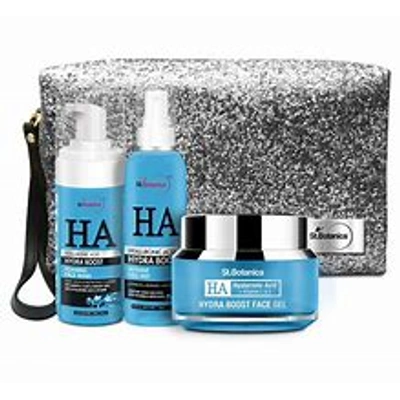 St.Botanica Hyaluronic Acid Hydration Combo (Hydra Boost Foaming Face Wash, Nutrient Face Mist 120ml Each and Face Gel 50gm) with Pouch