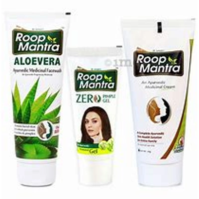 Roop Mantra Combo Pack of Aloevera Face Wash 115ml, Zero Pimple Gel 15gm & Face Cream 60gm