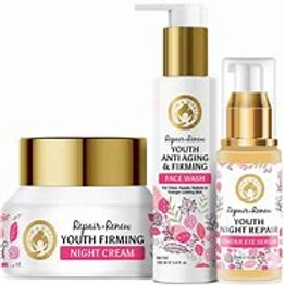 Mom & World Renew Plus Repair Combo (Youth Firming Night Cream 50gm, Youth Anti Aging & Firming Face Wash 100ml and Youth Night Repair Under Eye Serum 25ml)