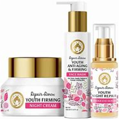 Mom & World Renew Plus Repair Combo (Youth Firming Night Cream 50gm, Youth Anti Aging & Firming Face Wash 100ml and Youth Night Repair Under Eye Serum 25ml)