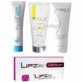 Ethicare Remedies Day Skincare Routine Kit (Ethiglo Face Wash 70ml, Hyalugel 30gm, 360Â° Block Sunscreen Gel SPF 50+ 50gm and Lipzlite Lightening Cream 15gm)