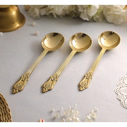 BulkySanta Brass Serving Spoons with Hand Crafted Etching Design (Size - 8.75" Weight - 100 Grams) | Royal dinnerware Serving Spoons Set (Set of 3 pcs.)