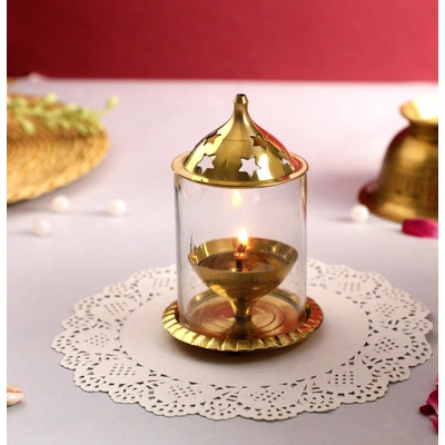 BulkySanta Brass Akhand Diya | Brass Akhand Jyot | Brass Diya with Cover (Large Size - 6" x 4" x 4")