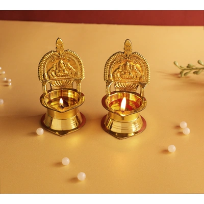 BulkySanta Divine Illumination with Pure Brass Kamakshi Deepa Big Size Oil Lamps - Set of 2