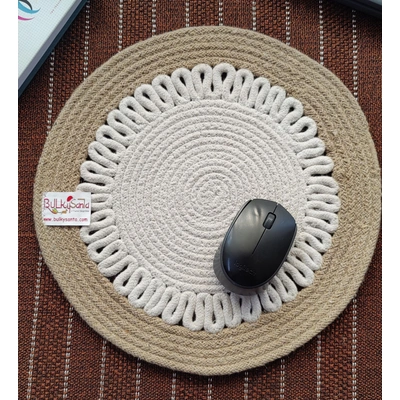 BulkySanta Cotton Place mats 35 cm (14") Round Table Mats, Heat Resistant, Reversible Use, Washable (Payal)Pack of 1