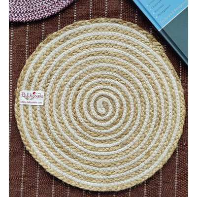 BulkySanta Cotton Place mats 38 cm (15") Round Table Mats, Heat Resistant, Reversible Use, Washable (Cotton,Jute) (Pack of 1)