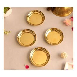 BulkySanta Brass Pooja Thali Set (3.5-inch) - Pack of 4 Plates