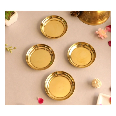 BulkySanta Brass Pooja Thali Set (3.5-inch) - Pack of 4 Plates