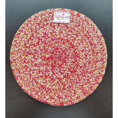 BulkySanta Cotton Place mats 22 cm (9") Round Table Mats, Heat Resistant, Reversible Use, Washable (RED-Yellow)