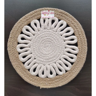 BulkySanta Cotton Place mats 22 cm (9") Round Table Mats, Heat Resistant, Reversible Use, Washable (Payal)