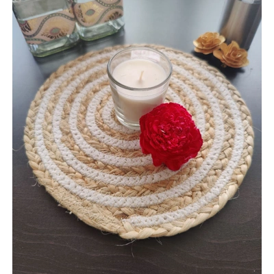 BulkySanta Cotton Place mats 22 cm (9") Round Table Mats, Heat Resistant, Reversible Use, Washable (Cotton & Jute)