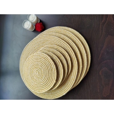 BulkySanta Cotton Place mats 38 cm (15") and 22 cm (9") Round Table Mats, Heat Resistant, Reversible Use, Washable (Pack of 8)