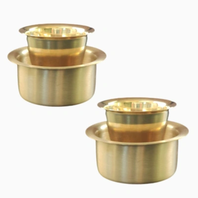 BulkySanta Pure Brass Coffee Dabara Set | Kombakonam Dawara Set for Filter Coffee and Tea Serving (Pack of 2)