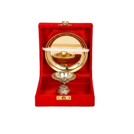 BulkySanta Brass Plate with Diya || Brass Laxmi Kuber Diya Big Size || Brass Plate 4 inches (with Gift Box)