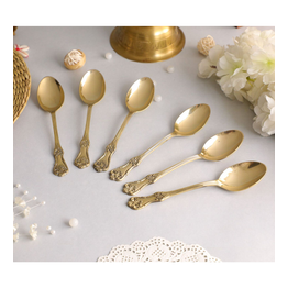 BulkySanta Brass Table Spoons with Handcrafted Etching Design | Royal dinnerware Set (Set of 6 pcs.)