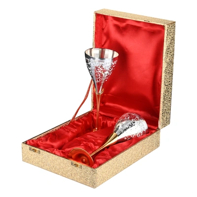 BulkySanta Brass Wine Glasses with Handcrafted designs (Set of 2 pcs.) with gift box