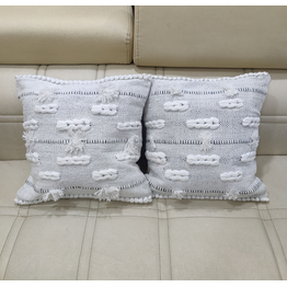 BulkySanta Handtufted Cotton Cushion Covers for Sofa, Pack of 2, 16 x 16 inches, White Knotted