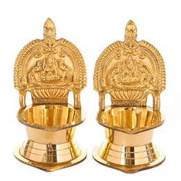 BulkySanta Divine Illumination with Pure Brass Kamakshi Deepa Big Size Oil Lamps - Set of 2