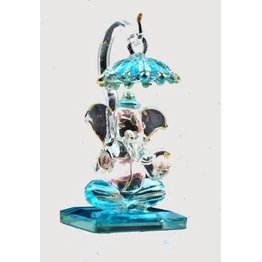 craftfry Elegant Chatri Ganesha for Car Dashboard & office Temple Worship Decorative Showpiec - 7 cm ( Glass & Sky Blue ) Decorative Showpiece - 6 cm (Glass, Blue)