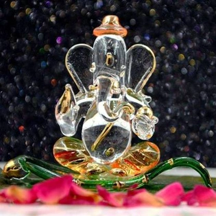 craftfry Ganesha Idol for Gift Glass Patta Ganesha Decorative Showpiece - 5 cm (Glass, Clear)