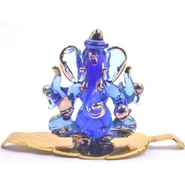 craftfry Ganesha Idol, Glass Patta Ganesha Sculpture Murti Idol Decorative Showpiece - 5 cm (Glass, Blue)