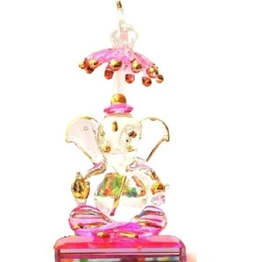 craftfry Crystal Chhatri Ganesh Idol In Pink Touch for Home Decorative Showpiece - 10 cm (Crystal, Pink)