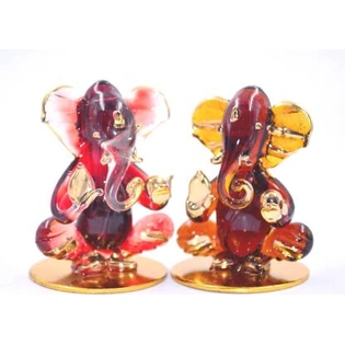 craftfry Ganesha Idol for Gift Glass Lord Ganesh Murti Idol Show Pieces Decorative Showpiece - 5 cm (Glass, Multicolor)