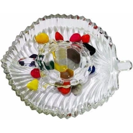 craftfry Crystal Tortoise with Leaf Shape Plate / Tray for Long Life & Good Luck Decorative Showpiece - 6 cm (Glass, Clear) Decorative Showpiece - 6 cm (Crystal, Multicolor)