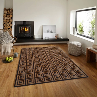 Greek Symmetric key Anti-Slip Carpet Rug, Brown (100x150cm)