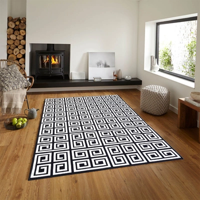 Greek Symmetric key Anti-Slip Carpet Rug, Black White (100x150cm)