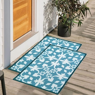 Tiles Anti-Slip Multipurpose Floor Mat Set 40x60CM, Turquoise Floral