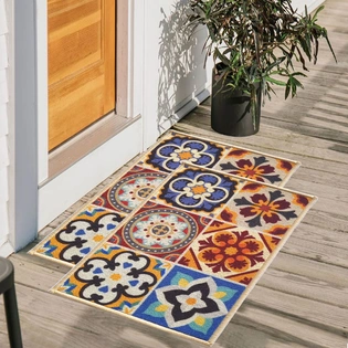 Tiles Anti-Slip Multipurpose Floor Mat Set 40x60CM, Multicolour Talavera