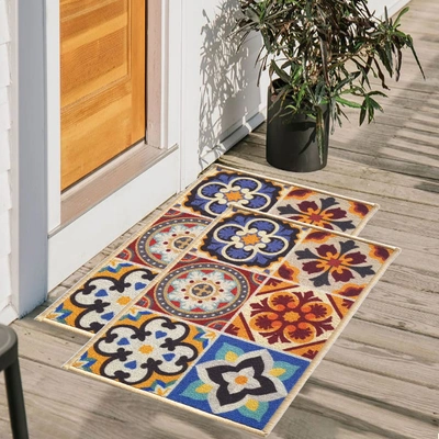 Tiles Anti-Slip Multipurpose Floor Mat Set 40x60CM, Multicolour Talavera