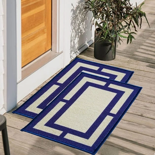 Geometric Anti-Slip Multipurpose Floor Mat Set 40x60CM, Blue Border