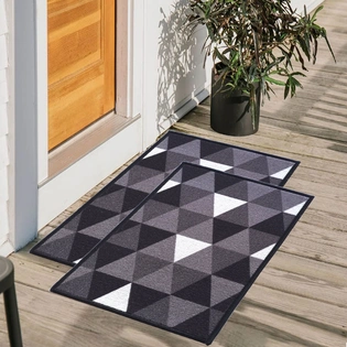 Geometric Anti-Slip Multipurpose Floor Mat Set 40x60CM, Black Modern Triangles