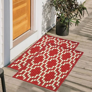 Pattern Anti-Slip Multipurpose Floor Mat Set 40x60CM, Red Brick Motif