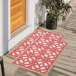 Trellis Anti-Slip Multipurpose Floor Mat Set 40x60CM, Red Interlace